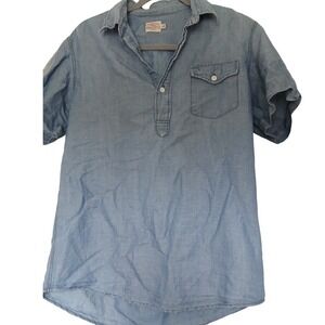 Faherty Brand Short Sleeve Chambray Pull Over Shirt Linen Cotton  Men's Size M